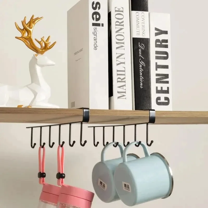 New Kitchen Shelf Rack Storage Clothes Hanging Organizer Cup Holder Glass Mug Holder 6 Hooks Storage Rack Kitchen Accessories 3