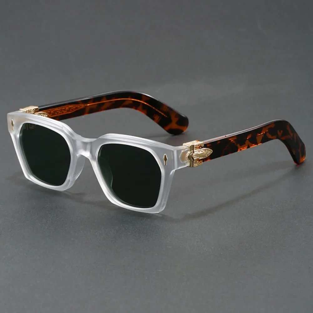Vintage Thick Frame Retro Square Sunglasses with Gold Carved Temple