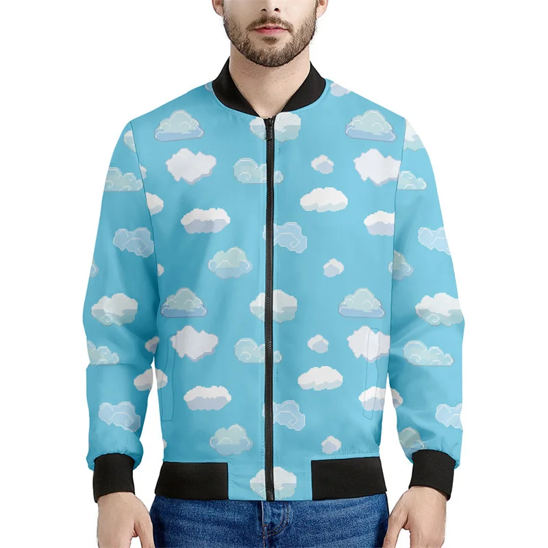 thumbnail image 1 of Chaqueta con cremallera con estampado de nubes blancas de dibujos animados para hombre, sudaderas casuales de manga larga con estampado 3D de cielo, chaquetas para niños, abrigos, blusas de calle, 1 of 4