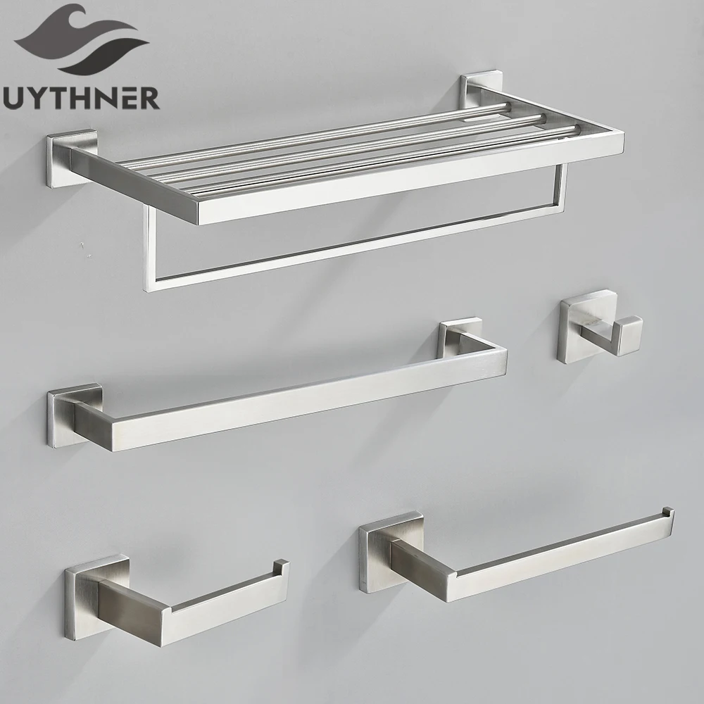 Brushed Nickel Bathroom Hardware Set Robe Hook Towel Rail Bar Rack Shelf Tissue Paper Holder Bathroom Accessories bathroom hardware set bathroom hardware accessories