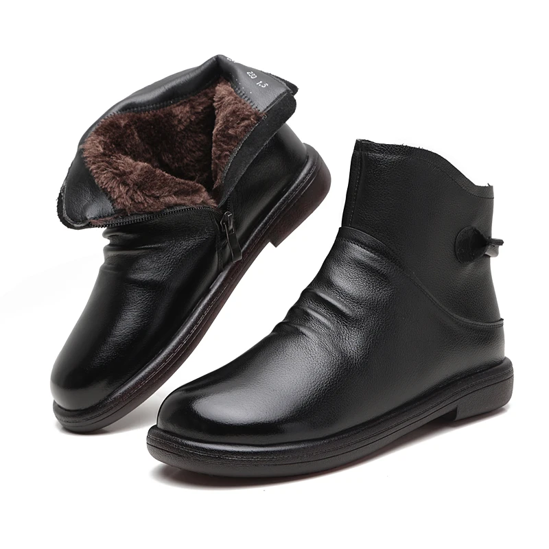 

2022 Winter New Women's Soft soled Short Boots Warm Leather Flat Bottom Casual British Shoes Zipper Thickened Cotton Boots
