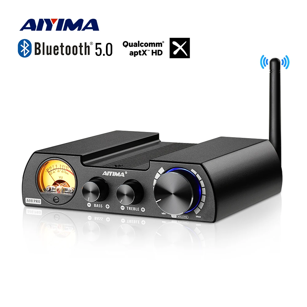 AIYIMA Audio A08 Pro A07 Pro TPA3255 Bluetooth Power Amplifier VU Meter Amplifier 2.0 Stereo Sound Amplify Speaker Home Amp