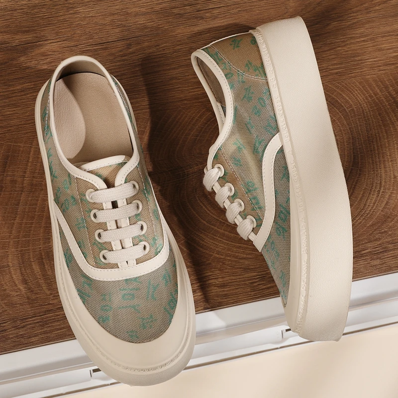 AUTUSPIN 4cm High Brand Women Sneakers Summer Breathable Comfy Ladies Mesh Shoes Outdoor Streetlish Flat Platform Canvas Sneaker