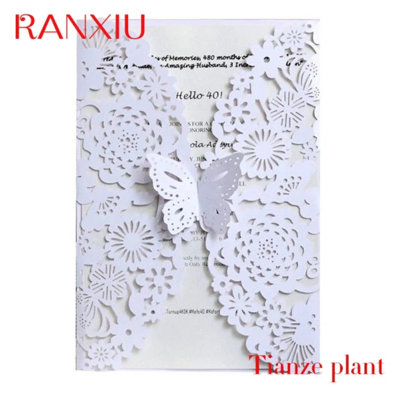 

Custom New Wedding Thank You Paper Card Custom Printing Wedding Invitations Flower Pattern Laser Cut Greeting Card