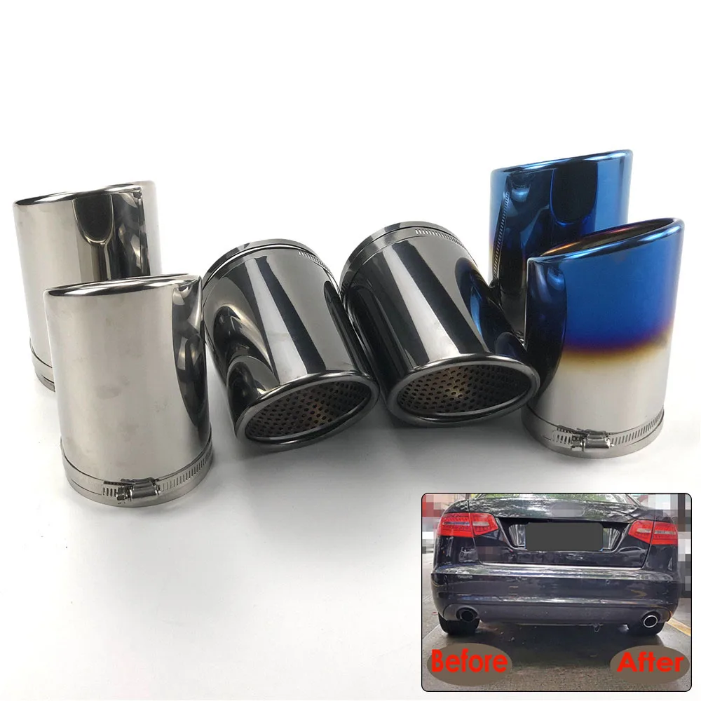 

2pcs For Audi A6 C6 4F Q7 4L A4 B8 Car-styling Exhaust End Tip Pipe Stainless Steel Muffler Tail Throat Decoration Accessories