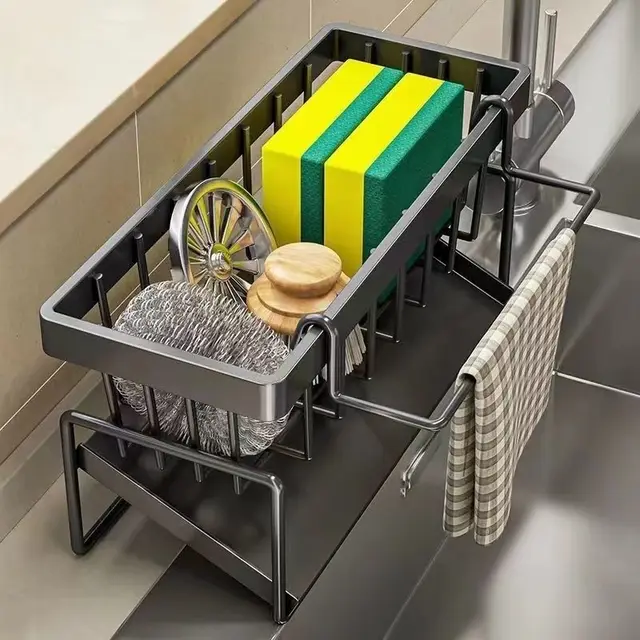 Stainless Steel Sponge Holder for Kitchen Sink – Self-Draining Organizer 3
