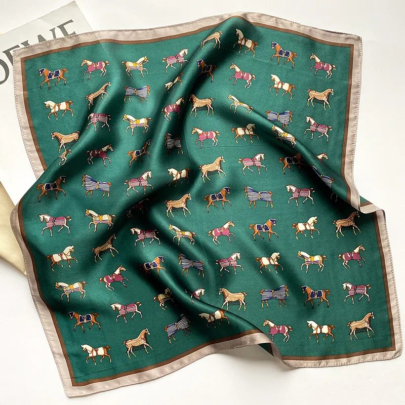 100% Pure Silk Scarf Women Neck Hair Band Foulard Square Small Headband 2024 Fashion Print Neckerchief Scarves Bandana 53*53cm 6
