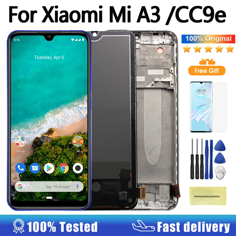 ЖК-дисплей для Xiaomi Mi A3 CC9E, сменный сенсорный экран с рамкой для Mi A3, M1906F9SH, M1906F9SI, ЖК-дисплей в сборе