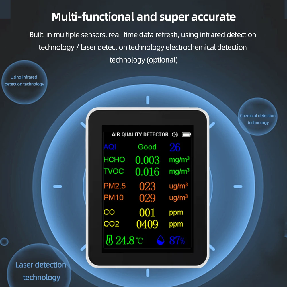 9in 1 Formaldehyde Detector Super Accurate Digital Carbon Dioxide Detector Air Quality Monitor  Home/Office/School/