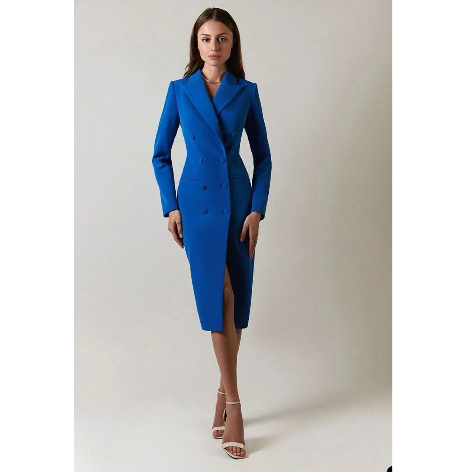 

Fashion Luxury Women's Jacket Slim Fit Jacket One Piece Double Breasted Blue Peakd Lapel Office Lady Business Party Clothing