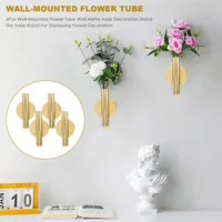 4Pcs Wall-Mounted Flower Tube Wall Metal Vase Decoration Stand Dry Vase Stand for Displaying Flower Decoration,Gold 2
