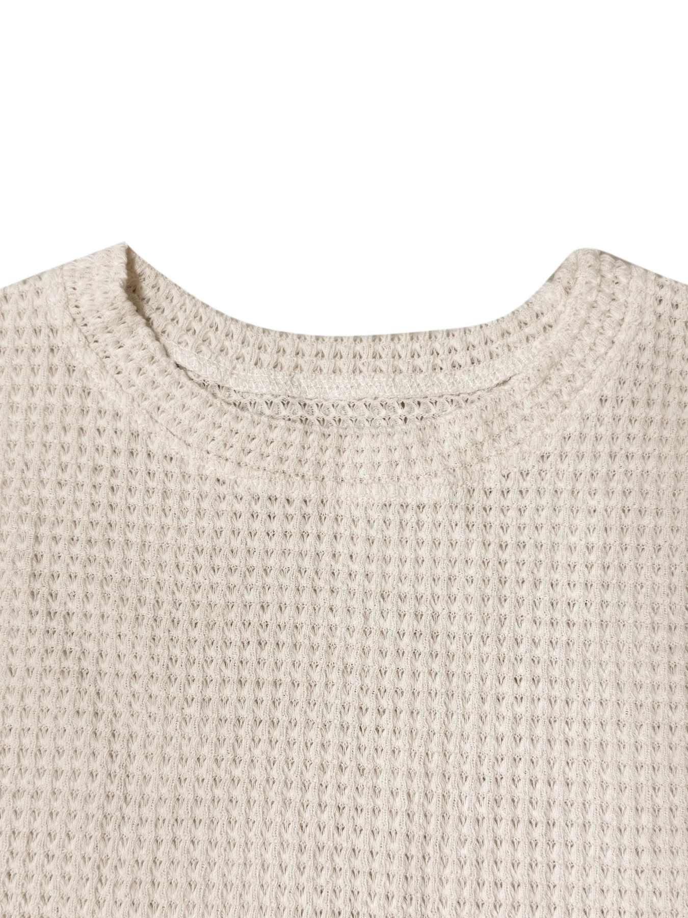 Myvesto Women Casual Pullovers Solid Color Pineapple Grain Crew-Neck Top Drop Shoulder Waffle Knit Hoodie