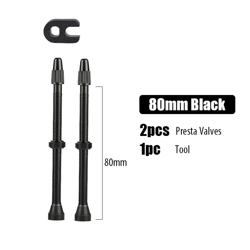 Tubeless Presta Valves with Valve Core Removal Tool - Aluminum Alloy Stems (2-Pack)