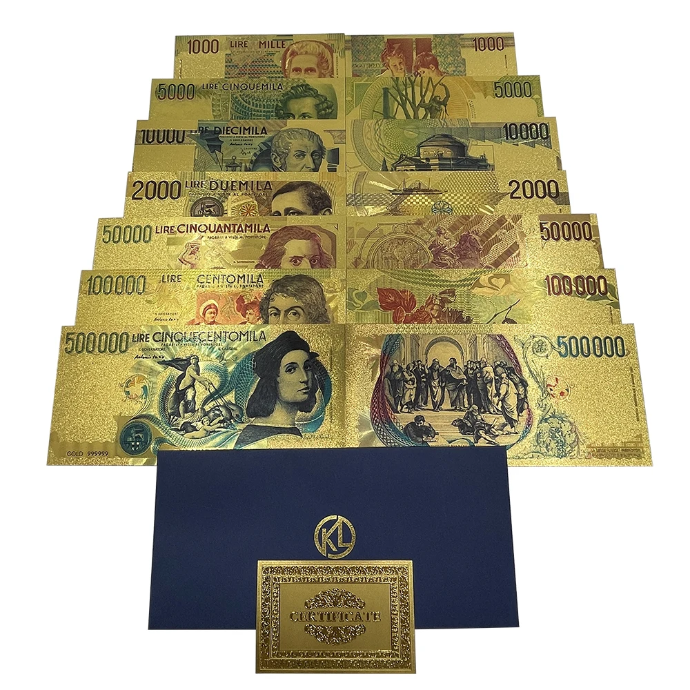 7 Designs italian lira Gold Foil Banknote Gift Commemorative Italy Travelling Souvenirs Gift for Collection