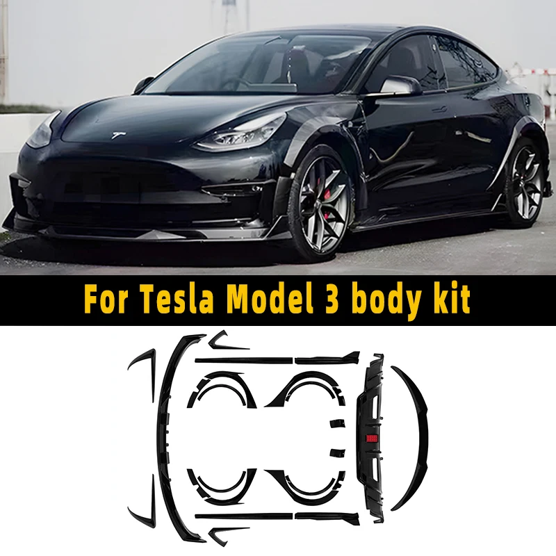 

For Tesla Model 3 2017 2023 Body Kit Carbon fiber pattern Rear Diffuser Spoiler Front Bumper Lip Side Skirt Refit Accessories