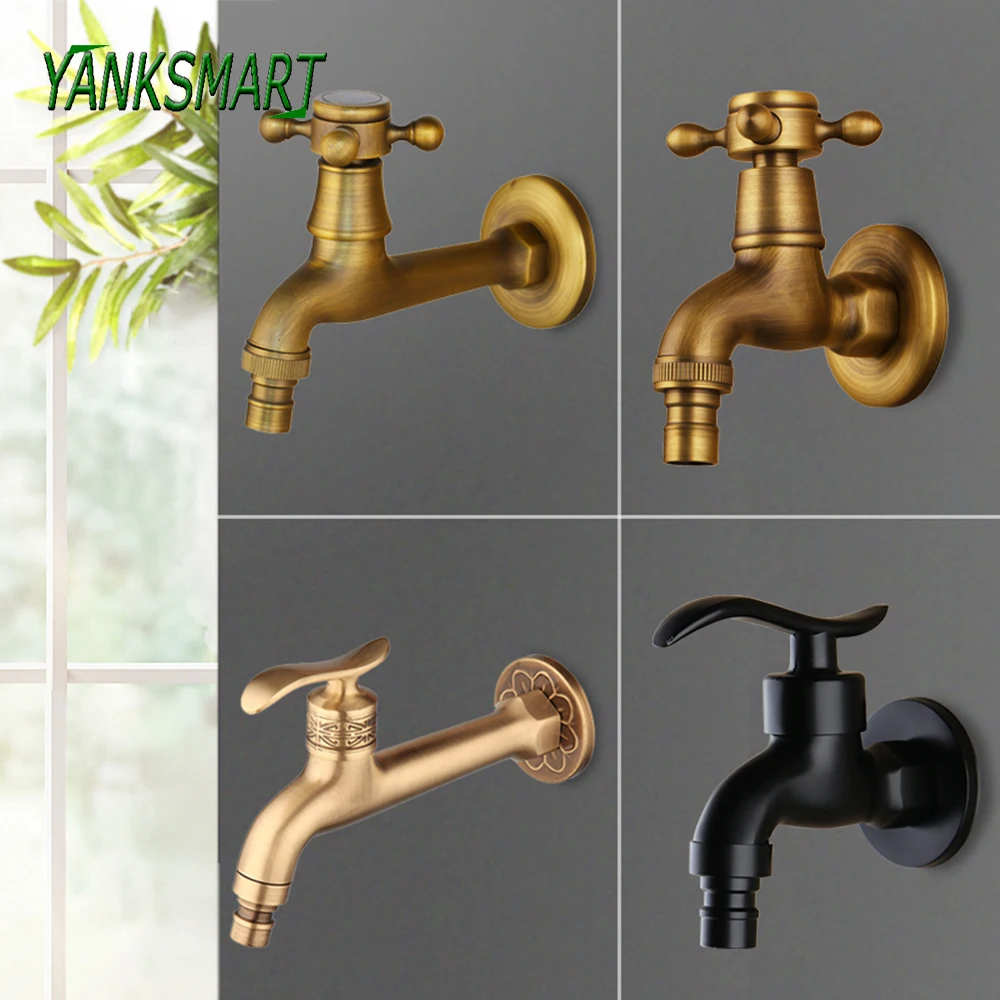 YANKSMART Wall Mounted Faucets Antique Bronze Decorative Outdoor Garden Faucet Washing Machine Torneira Small Tap Only Cold Taps
