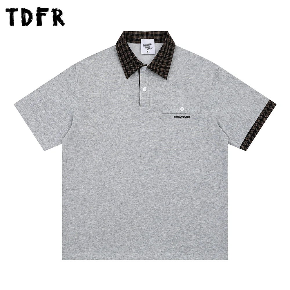 Polo a maniche corte patchwork scozzese da uomo T-shirt da uomo estiva retrò a mezza manica allentata con risvolto