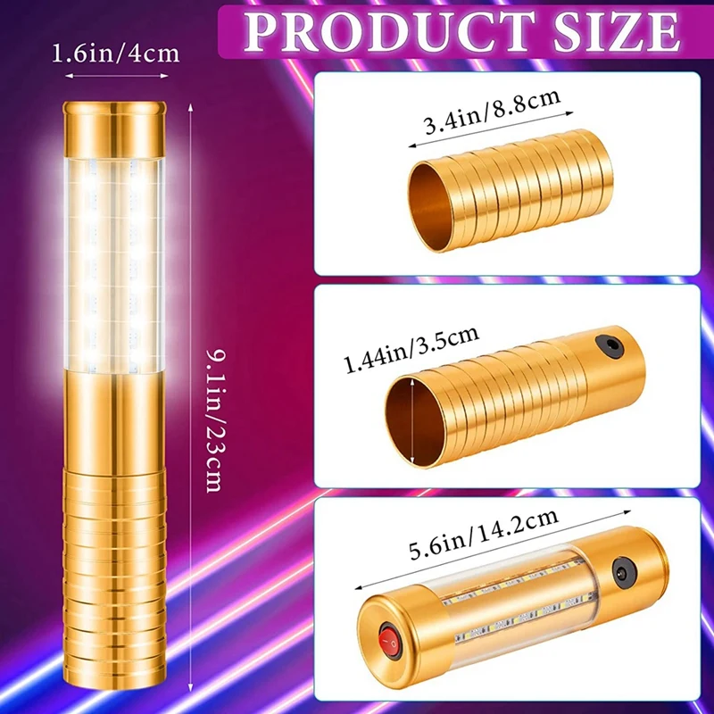 4 Pcs LED Strobe Baton Light LED Bottle Service Light Reusable LED Light Champagne Bottle Handheld Light Gold,US Plu