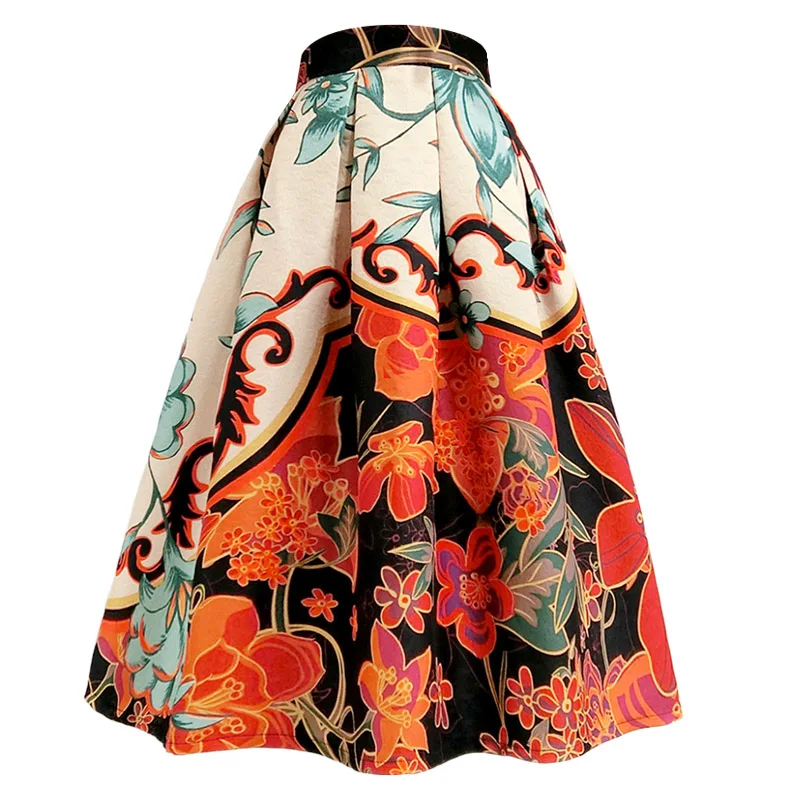 

Женская юбка-зонтик с завышенной талией, демисезонная тонкая пышная трапециевидная юбка с цветочным принтом