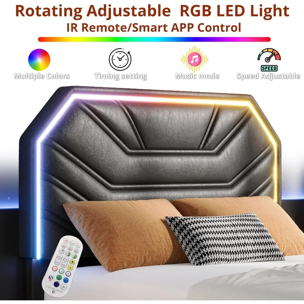 Twin XL Bed Frames with Lighted Headboard, Upholstered Modern Cama Twin XL Platform Bed with Heavy Duty Supports 4