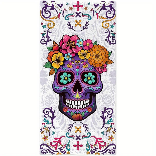 Beach Towel Day Of The Dead Sugar Skull Pattern Sun Protection Windproof Suitable For Swimming Pool Camping Travel Blanket 2
