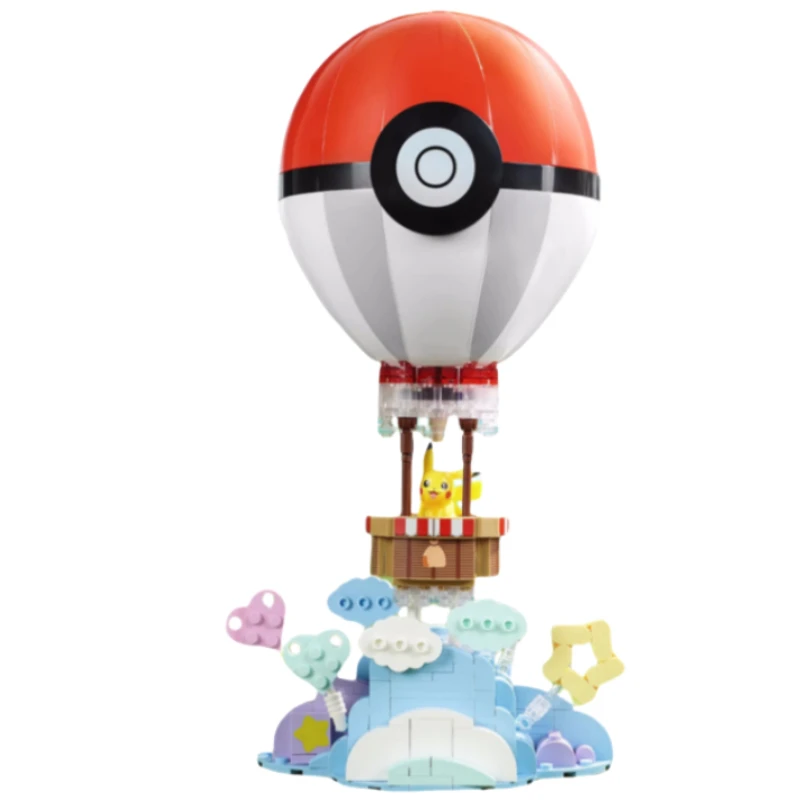 Pokemon Building Blocks Kawaii Anime Pikachu Cute Cartoon Elf Ball Hot Air Balloon Assembly Model Decoration Toy Regalo Di Compleanno