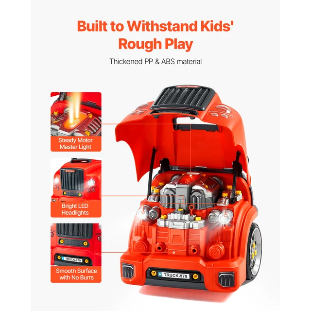 60 Pcs Kids Mechanic Car Repair Set with Removable Parts & Horn