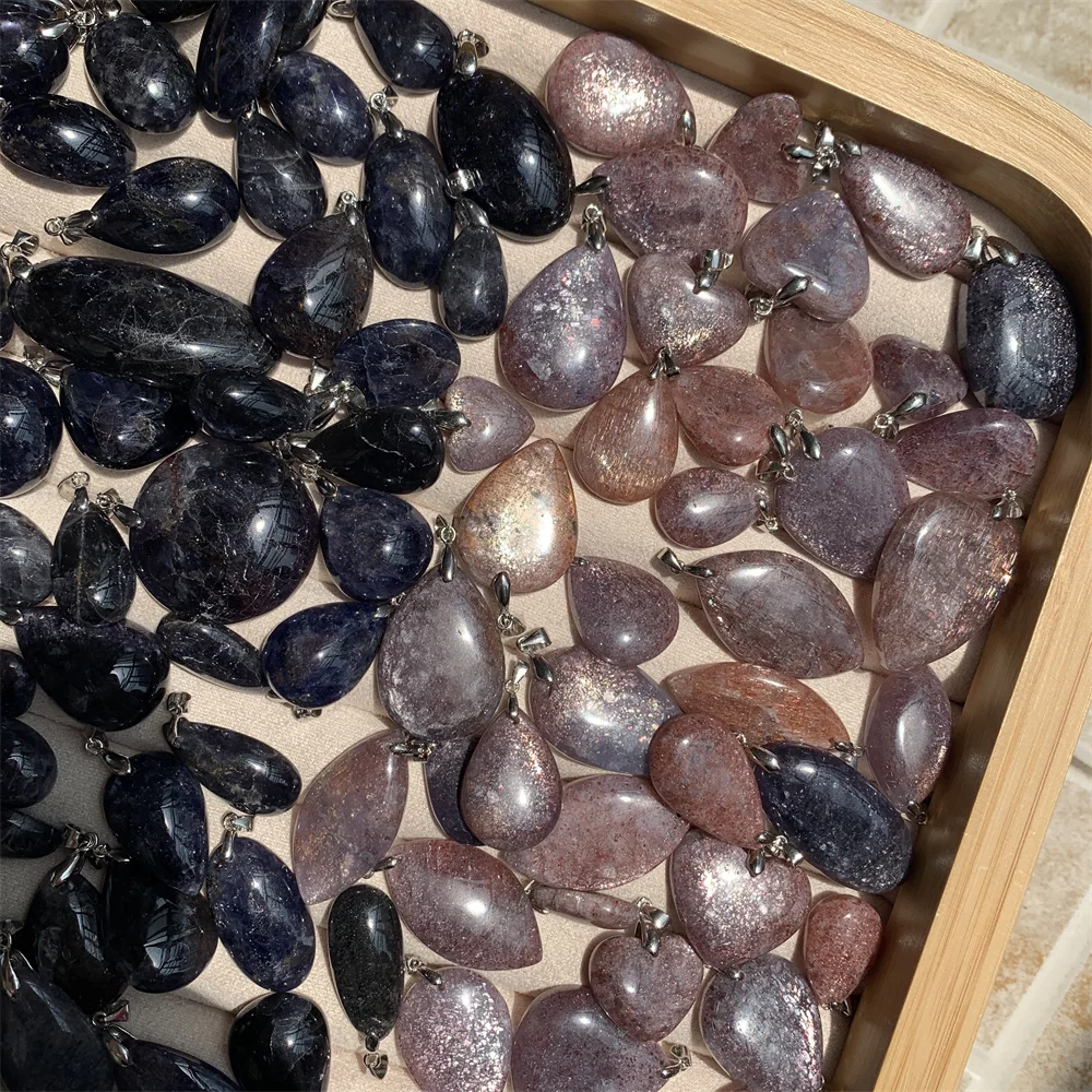 Natural Cordierite Pendants Women Sparkly Red Blue Bloodshot Iolite Beads Star Light Flash Dichroite Necklaces Water Sapphire pendant necklace