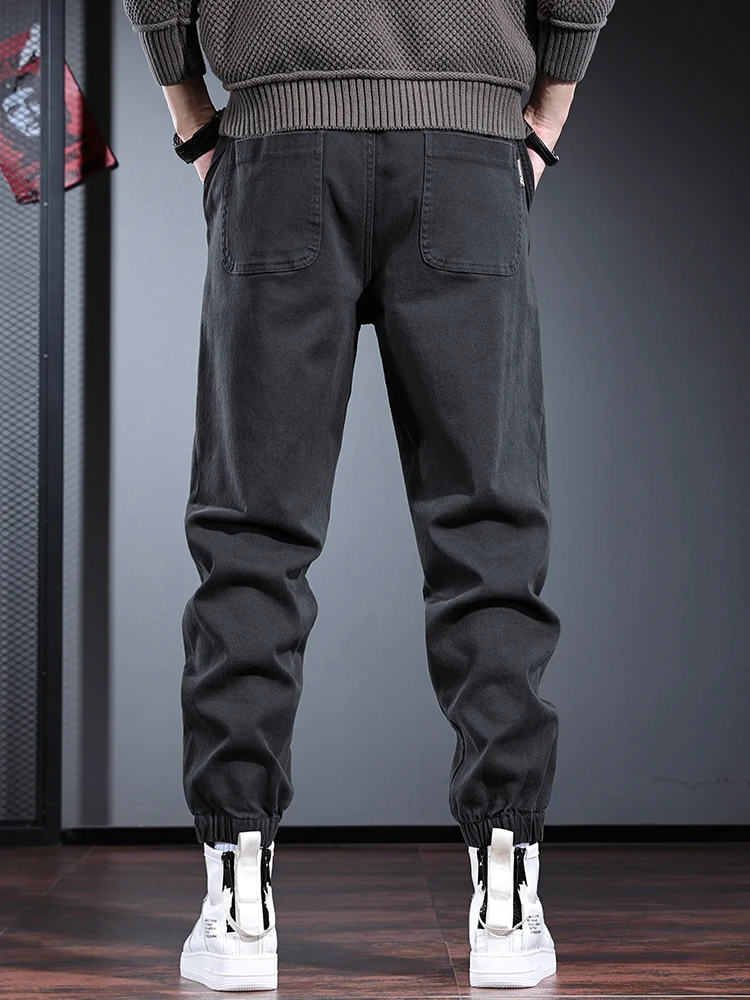 Autumn Cotton Baggy Pants Men Casual Sport Dark Gray Elastic Waist Jogging Trousers