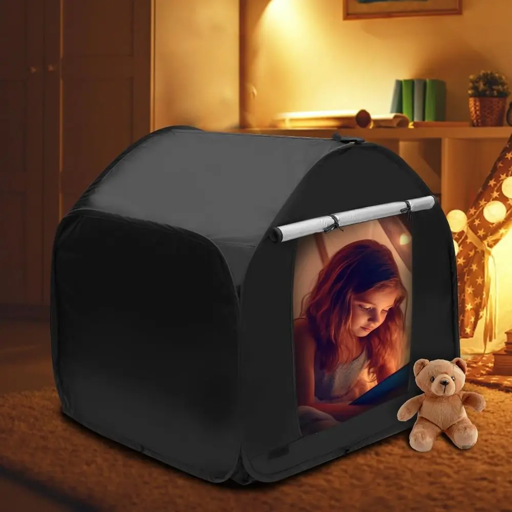 Foldable Black Out Sensory Tents with Storage Bag Portable Pop Up Tent Silver Coated Oxford Cloth Black Blackout Tent 2
