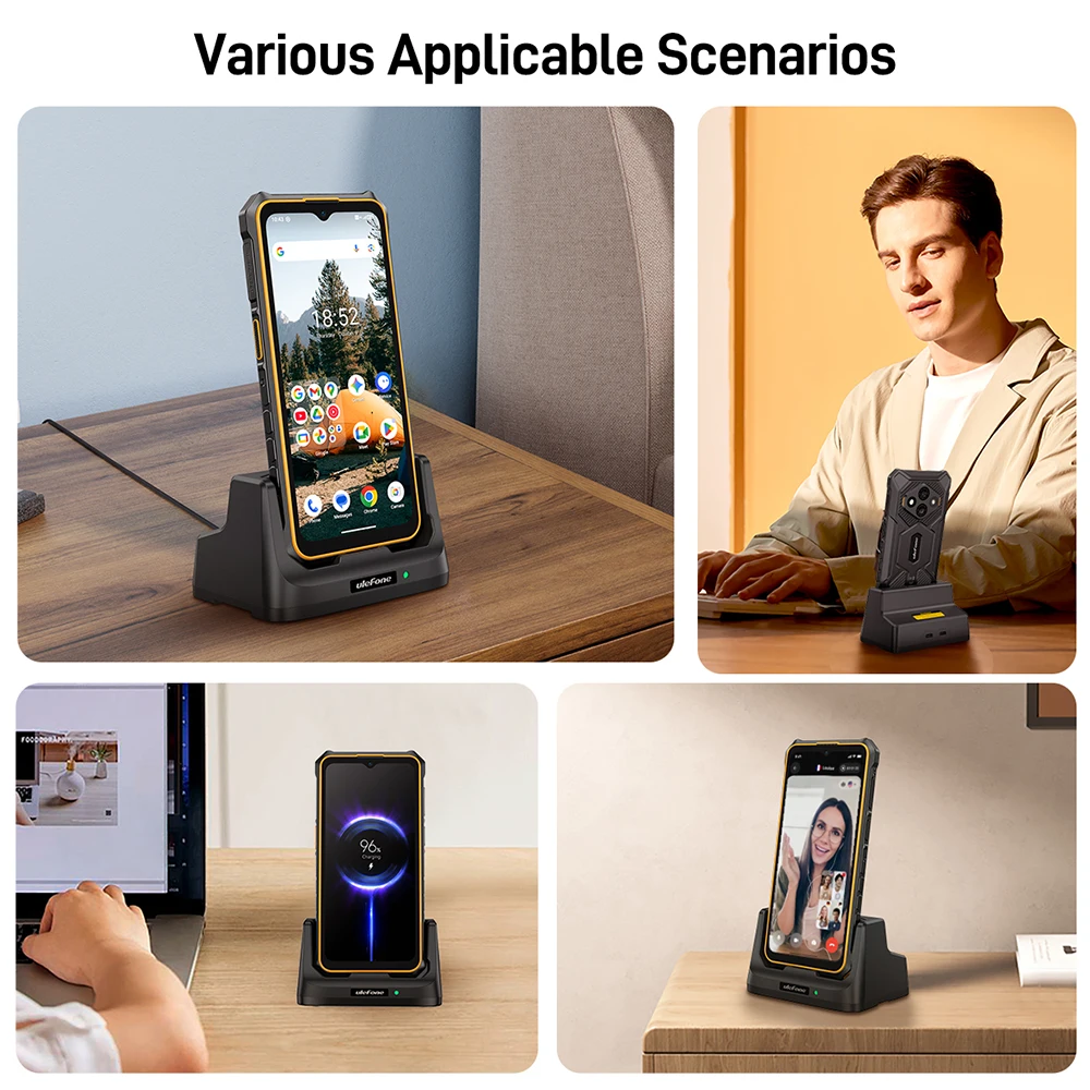 Ulefone Armor Desk Charging Dock for RugKing 3 Pro - Pogo Pin Wireless Charging, Dual Output 2-in-1 Charger Stand