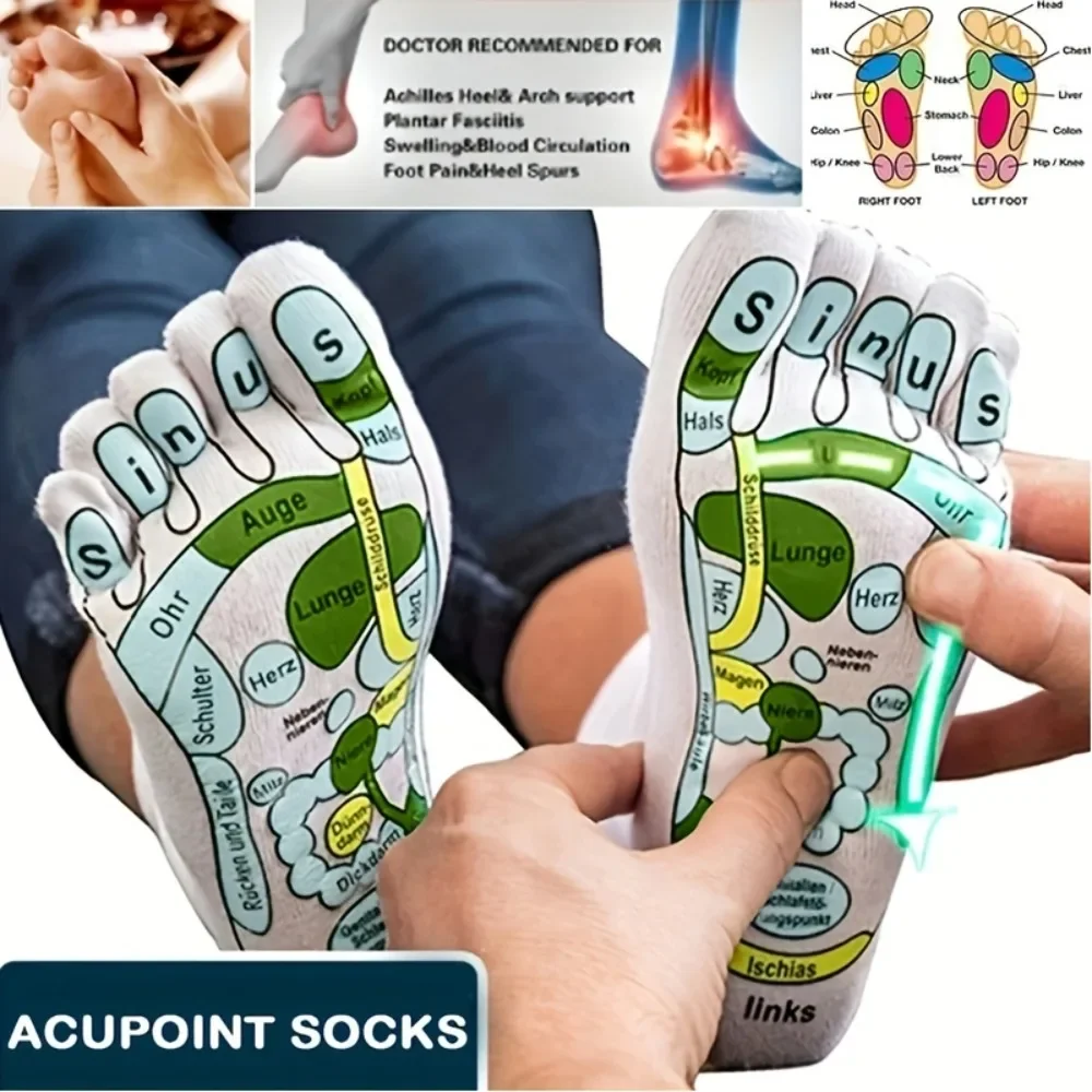 

1 Pair Acupressure Socks Physiotherapy Massage Socks Relieve Tired Feet Acupoint Reflexology Socks with Massage Stick Foot Care