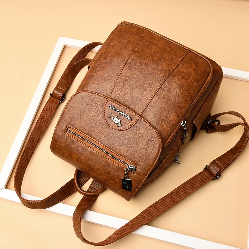 High Quality Leather Backpack Women Large Capacity Travel Backpack Fashion School Bags Mochila Shoulder Bags for Women