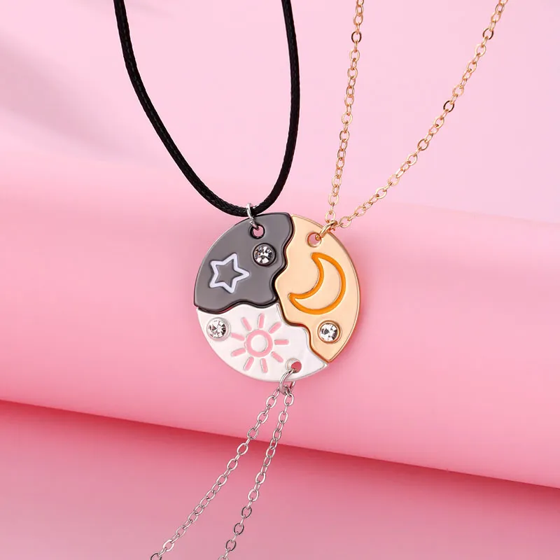 Lovecryst 3Pcs/set Sun Moon Star Pendant Necklace Best Friend Bff Friendship Couple Necklace Fashion Jewelry