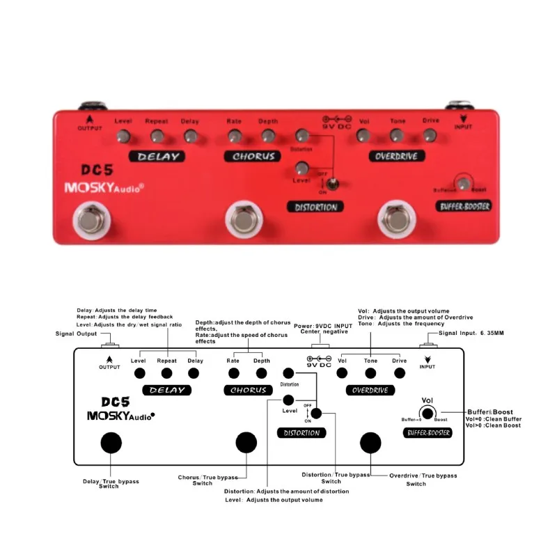 MOSKYAUDIO DC5 ギターマルチエフェクトペダルブースターバッファー