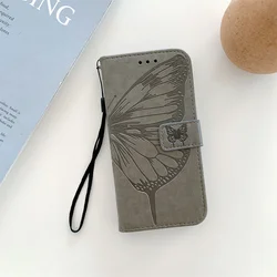 Butterfly Flower Magnetic Leather Wallet Flip Cover Phone Case - Honor X7B 4g 5g (Grey (Hudie))