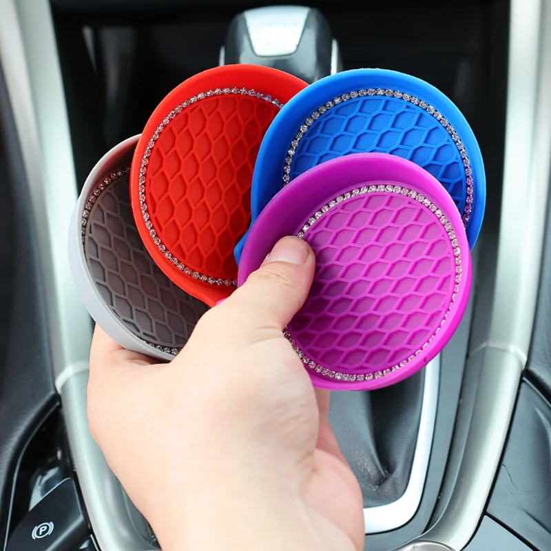 Non-slip Water Cup Pad Car Coaster Diamond Rhinestone Bling Decoration Anti-skid Rubber Cup Bottle Mat Accessories