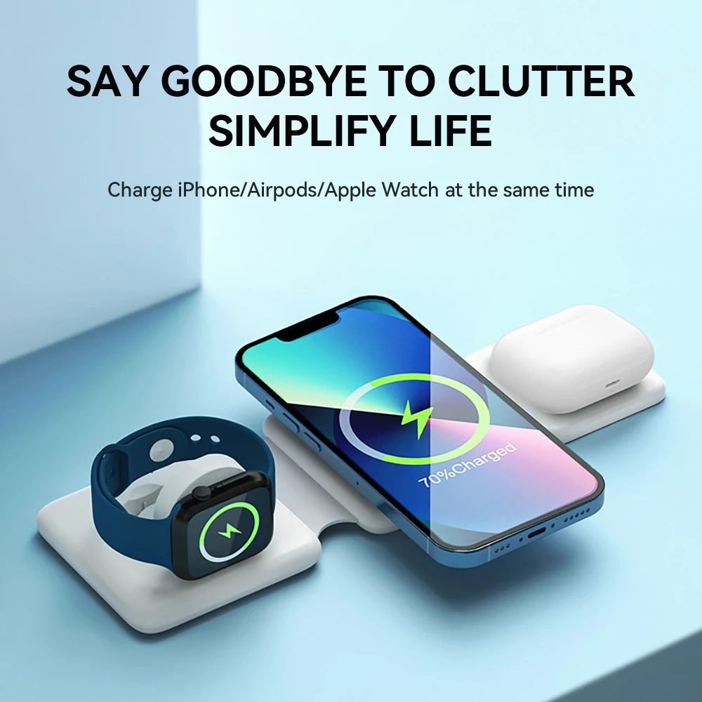 

15W 3 In 1 Folding Magnetic Wireless Charger For iPhone 12 13 14 Airpods Apple Watch Portable Wireless Charger