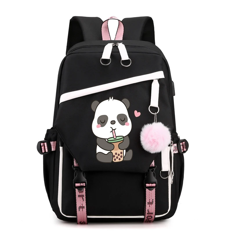 

Panda Drink Boba Tea Anime Backpack School Bag Girl Back Pack for Teenager Female Schoolbag Primary Women Bagpack Teen Bookbag