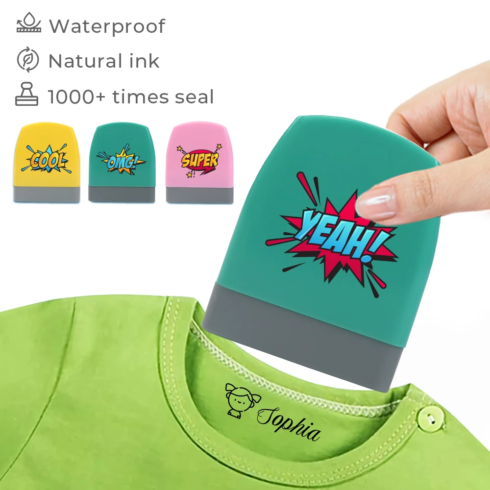 Cartoon YEAH,COOL,OMG,SUPER Name Stamp For Clothing Personalise For Baby Student Clothes Waterproof Kawai Name Sticker