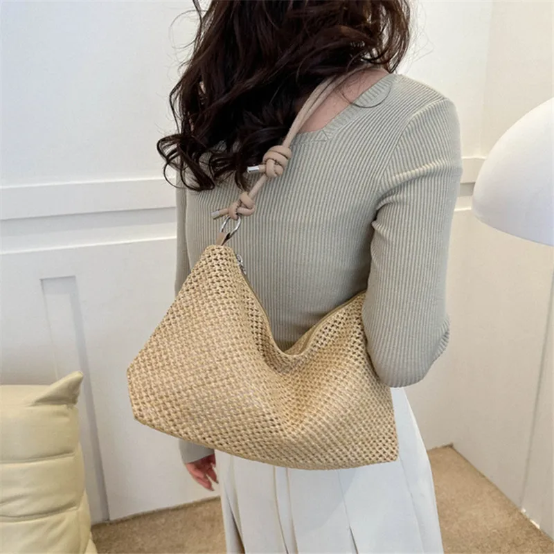 Straw Woven Bag, Natural Charm Weaving Handbag Shoulder Bag, Hand Knitting Crossbody Bags, Purse & Phone for Everyday Essentials