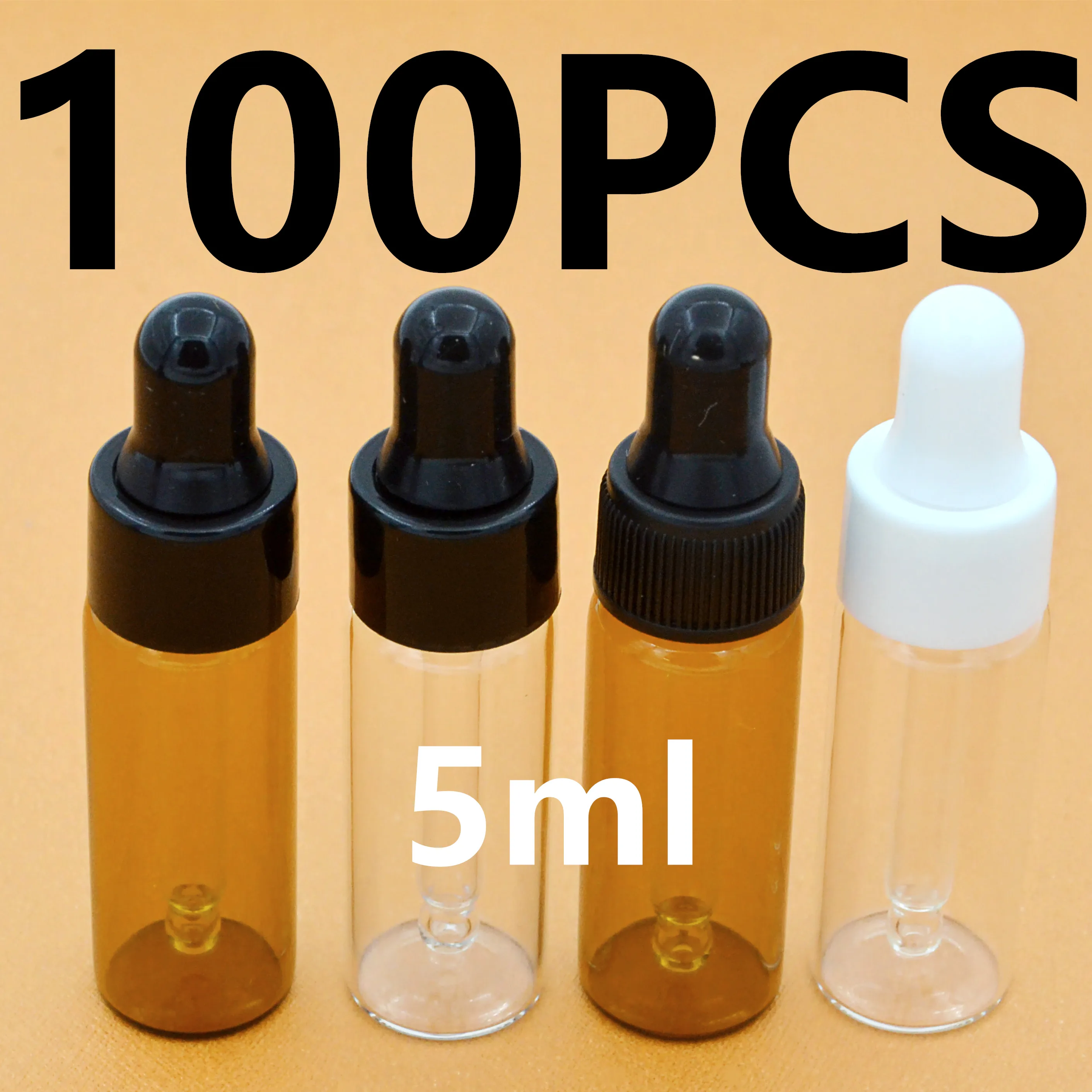 

100Pcs 5ml Amber/Clear Glass Dropper Bottles Mini Essential Oils Dropper vials Bottle for Sample Cosmetic Perfume Travel