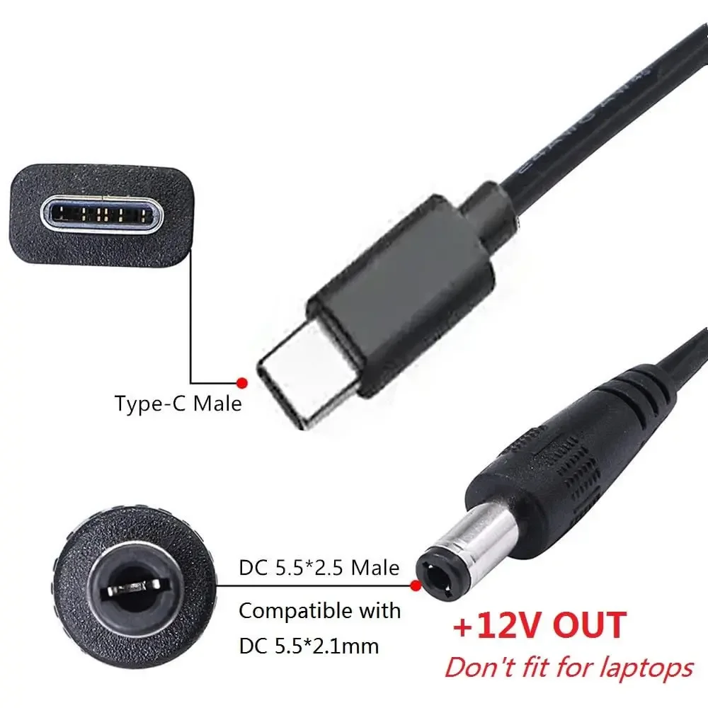 12V 3A USB C 타입-C to DC 5.5 2.1 PD 디셉션 라인 DP 고속 충전 케이블 스프링 텔레스코픽 DC 전원 코드 컨버터 어댑터