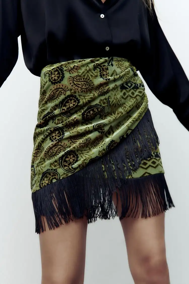 

Vintage Bohemia High Waist Vintage Tassel Skirt 2023 Casual Beach Wear Mini Boho Falda Fringe Short Women Velvet Floral Skirts