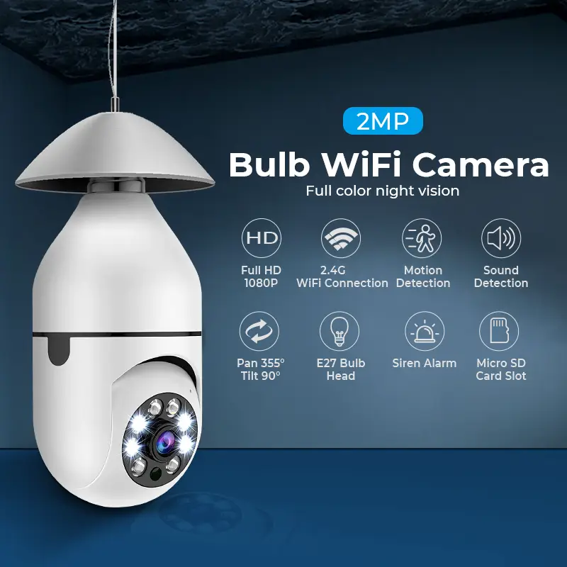 E27 Bulb Surveillance 5G Wifi Smart Camera 2MP Night Vision Full Color Automatic Human Track Security Protection Monitor Camera - Image 2