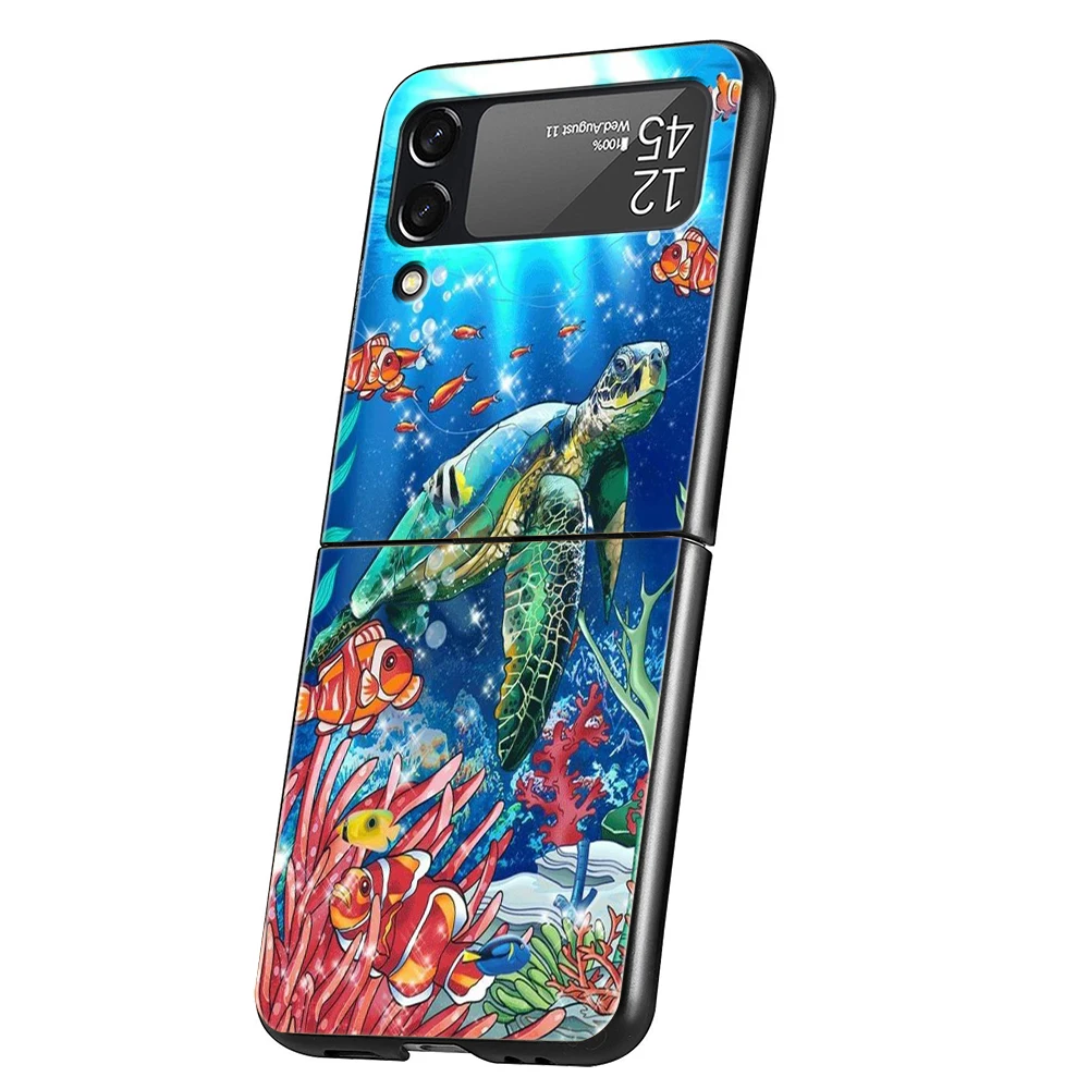 Süße kleine Schildkröte harte PC-Handy hülle für Samsung Galaxy Z Flip 5 4 3 schwarze Abdeckung für Galaxy Z Flip 6 faltbare stoß feste Hüllen – Detail 5