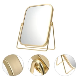Vanity Makeup Mirror with Metal Stand 360 Degree Swivel Desktop Tabletop Mirror Luxury Matte Gold Double-faced Mirror Makeup