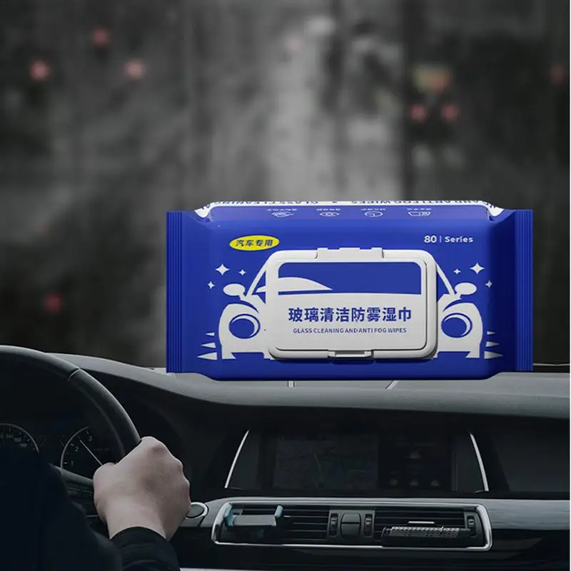 

80pcs Car Window Wipes Anti Fog Windshield Cleaner Wipes Portable Auto Glass Cleaner Car Rearview Mirror Defogger for SUV RV