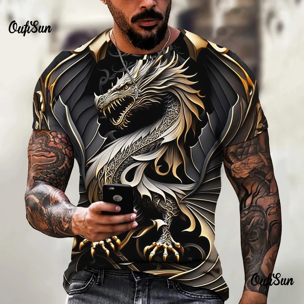 3d printed t shirts Dragon Pattern Men's Short-sleeved Oversized Streetwear Tees Summer Casual Tops