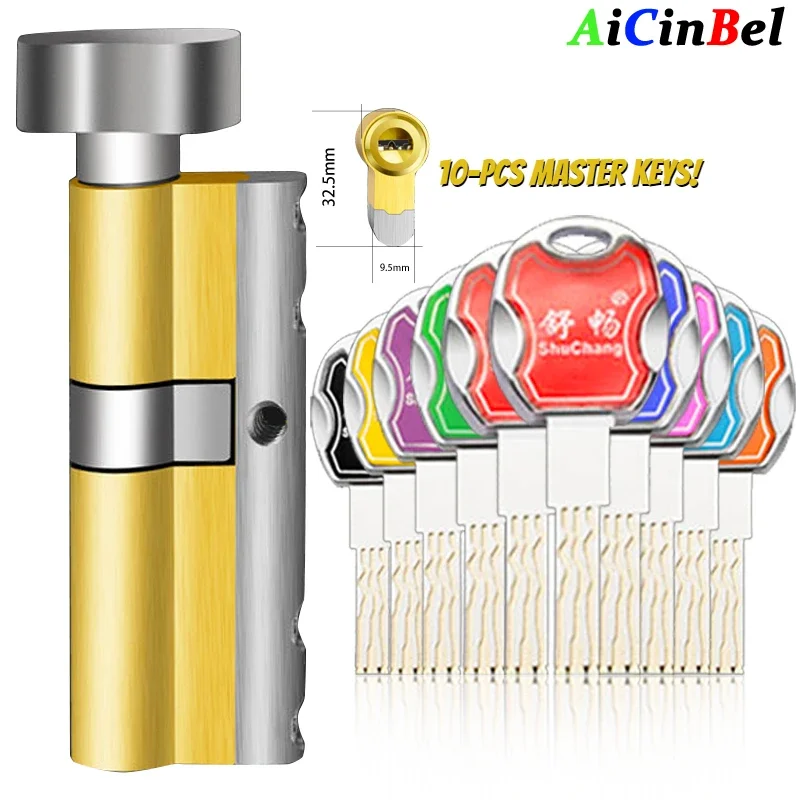Door Lock Cylinder Single Open Lock Cylinder 10Pieces Master Keys High Quality Indoor Anti-theft All Copper